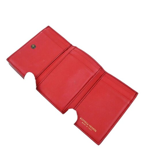 BOTTEGA VENETA INTRECCIATO Trifold Compact Wallet Leather Red Italy - Picture 12 of 13